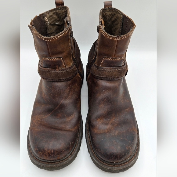 Bed Stu | Men's Brown Distressed Harness Buckle Zip Up Leather Ankle Biker Boots - Picture 5 of 12